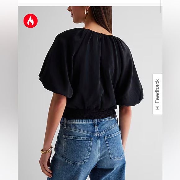 Large Express Gathered Neck Puff Sleeve Banded Bottom Top new - Picture 4 of 6